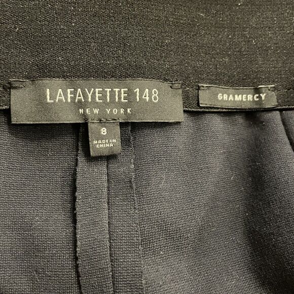 Lafayette 148 Gramercy Pants Navy Acclaimed Stretch Suede‎ Panel Knit Size 8 - Picture 4 of 9